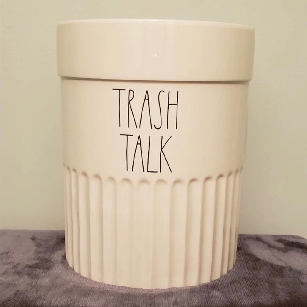 Rae Dunn TRASH TALK Ridged Garbage Can